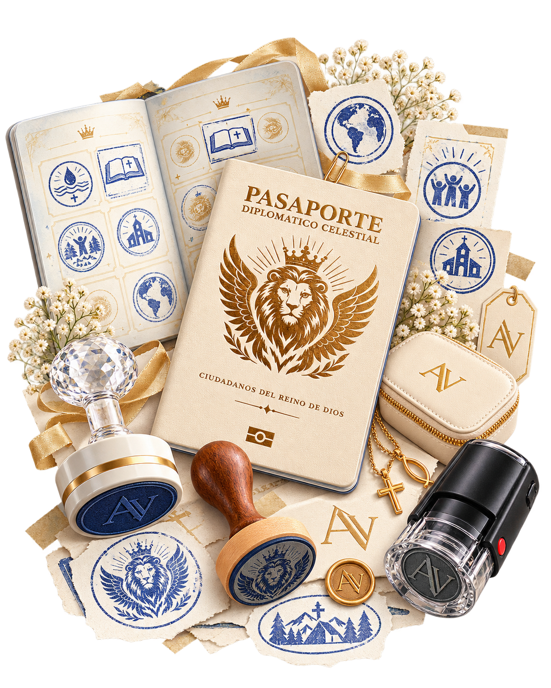 Pasaporte Diplomático Celestial ARYVONNE y sellos