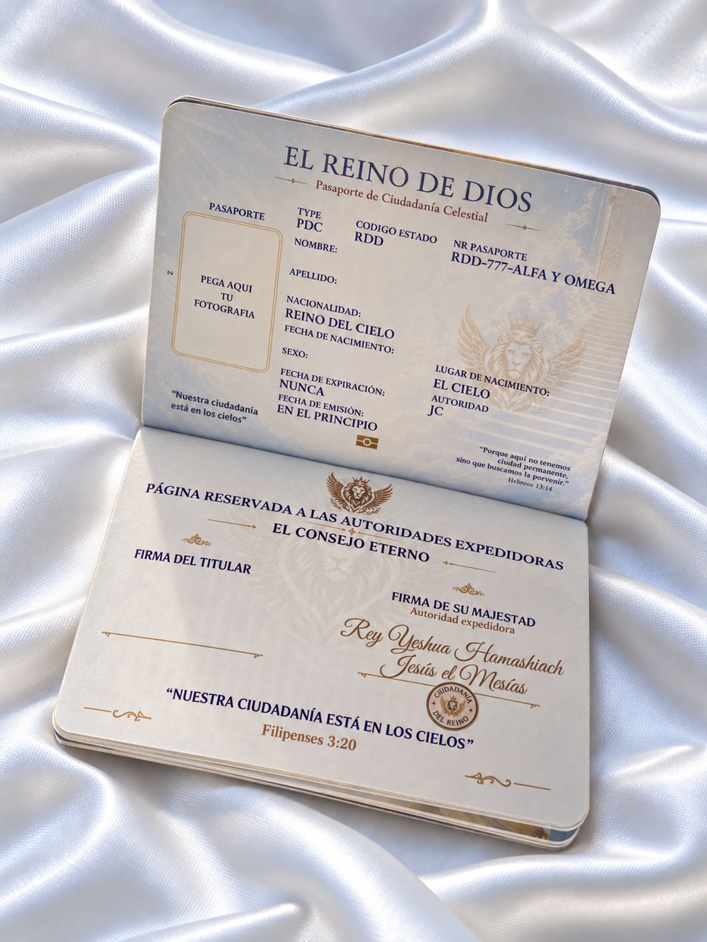 Pasaporte Diplomático Celestial ARYVONNE | Edición blanca en español