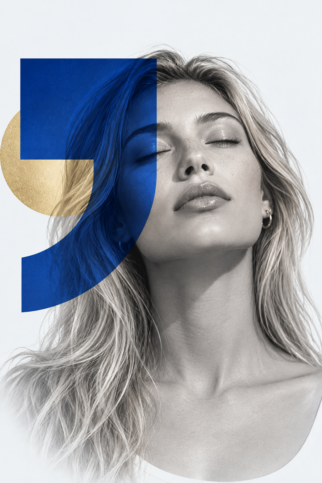 Retrato de una mujer con los ojos cerrados y una comilla azul